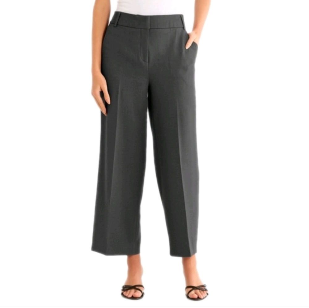 Eileen Fisher The Cosmopolitan Wide Leg Crop Pant Wool/linen Dark Gray Sz 10